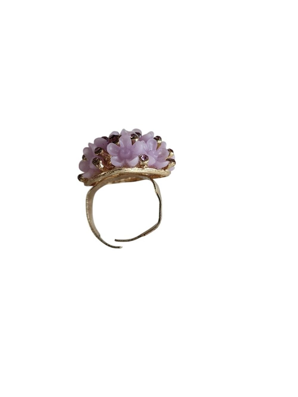 Costume Jewelry Ring Lilac and rhinestones adjustable band - Picture 2 of 4